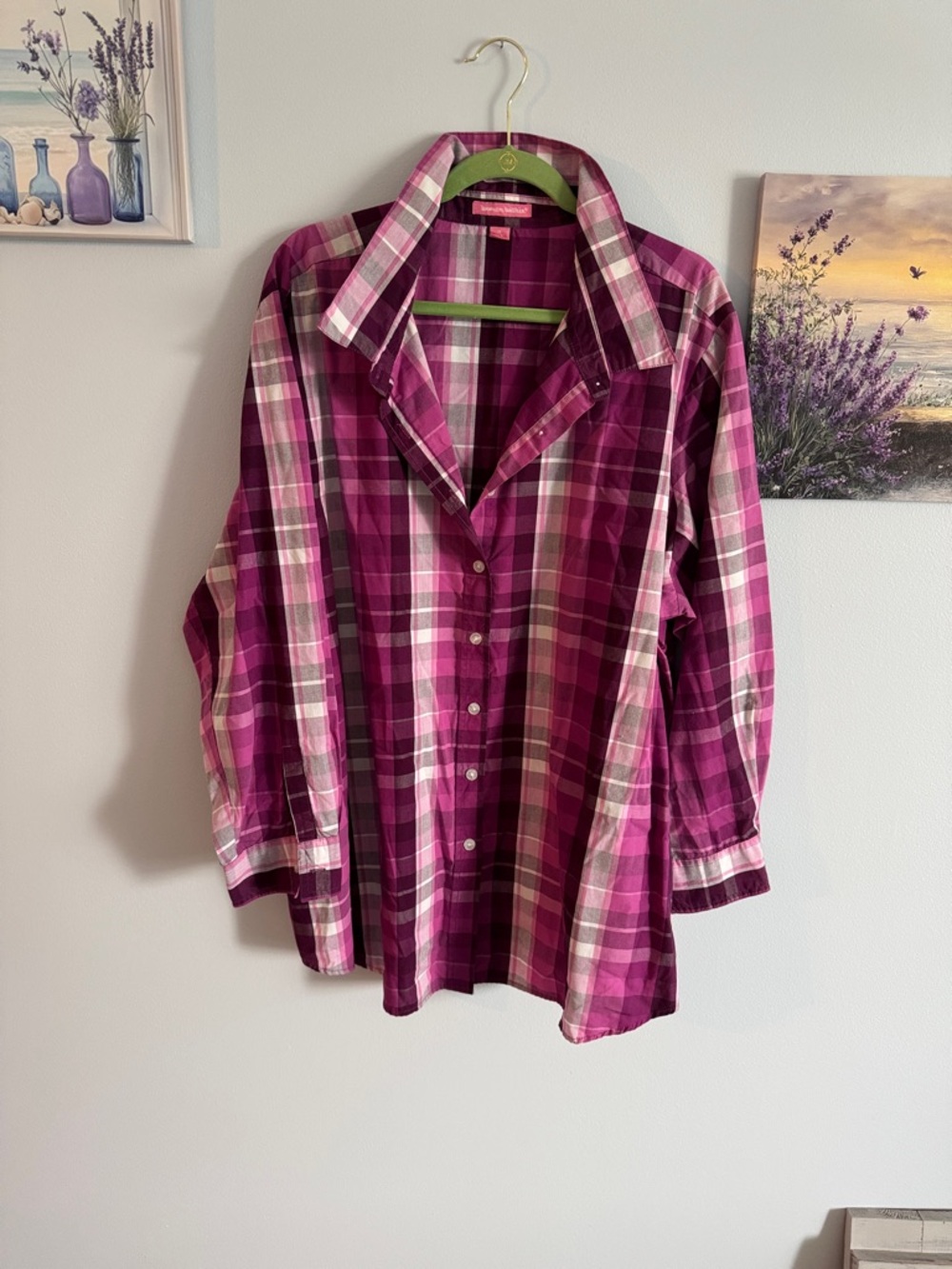 3X Pink Plaid Button-Up Shirt
